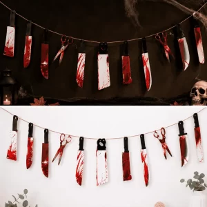 Guirnalda de Halloween con Cuchillos Ensangrentados – 12 Piezas