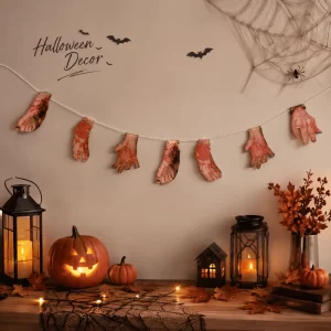 Guirnalda de Halloween con Manos y Pies Ensangrentados – 8 Piezas