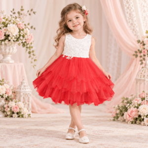 Vestido de encaje con espalda en V y tutu en capas