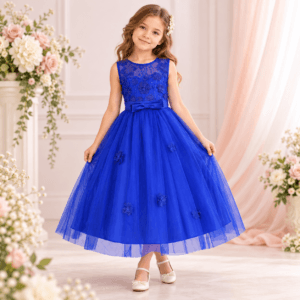Vestido de fiesta de encaje floreado y lazo