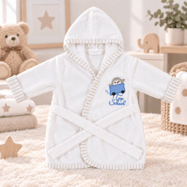 Albornoz de algodón para bebé con pingüino