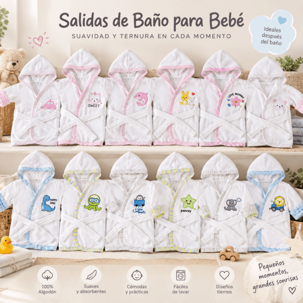 Albornoz de algodón para bebé en colores surtidos