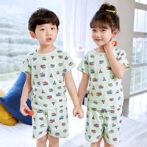 Pijama de algodon, 2 piezas, polera manga corta y short-125