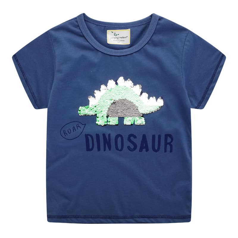 Polera manga corta con dinosaurio de lentejuelas que cambia de color para niños-6563