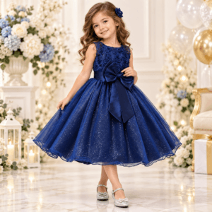 Vestido de Fiesta Infantil con Encaje y Moño