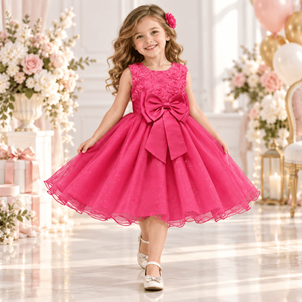 Vestido de fiesta infantil con encaje y moño