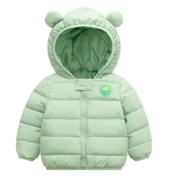 Chaqueta con orejitas de osito y botón luminoso color verde