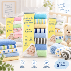 Pack 8 Toallitas de Algodón para Bebé | Suaves y Absorbentes