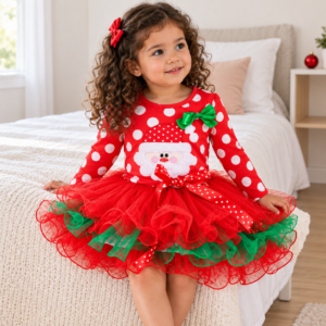 Vestido Navideño Niña Santa Claus con Falda de Tul