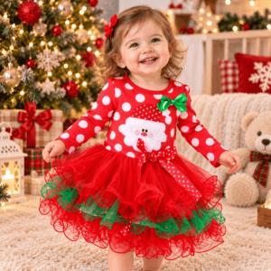 Vestido Navideño Niña Santa Claus con Falda de Tul