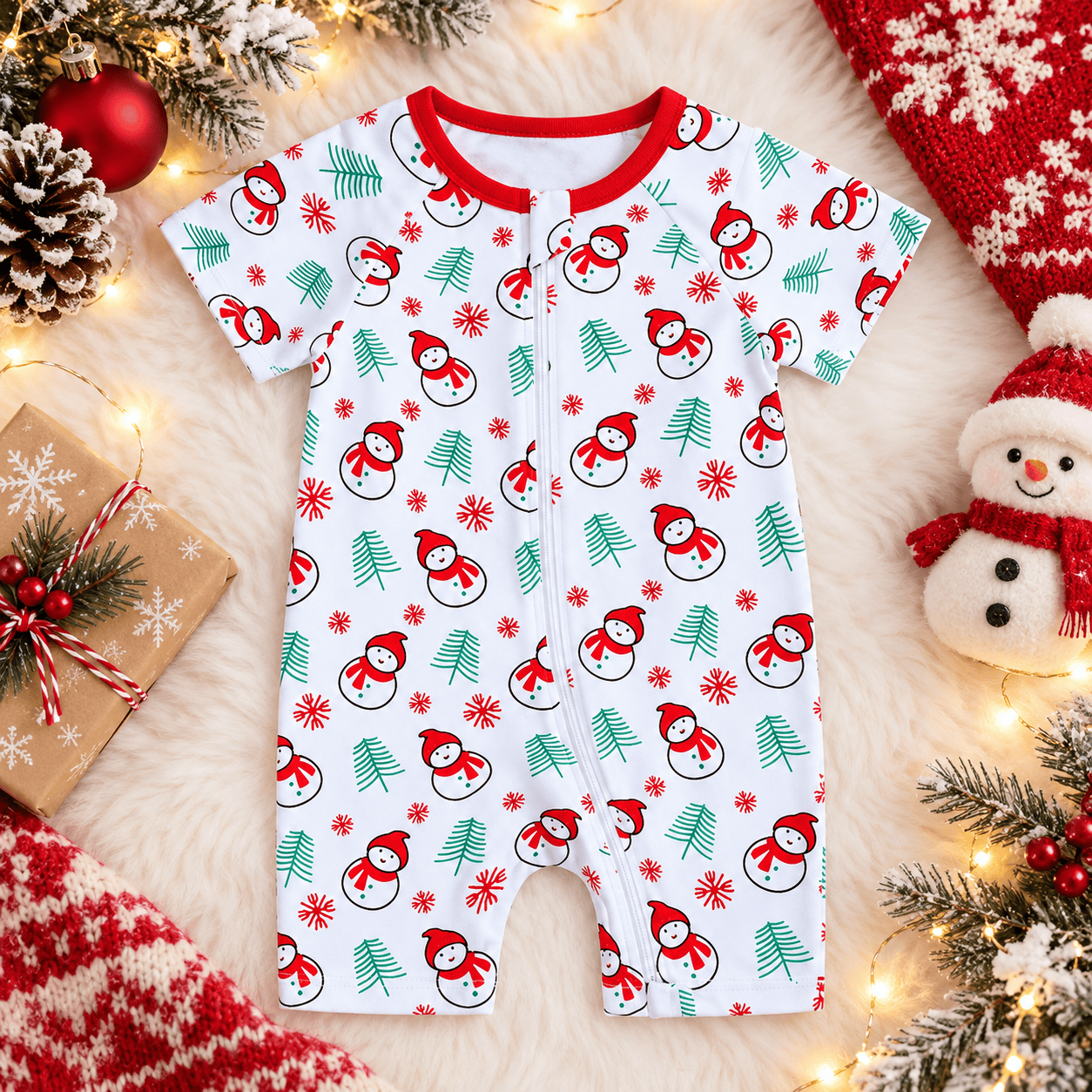 Enterito navideño unisex de manga corta con cierre