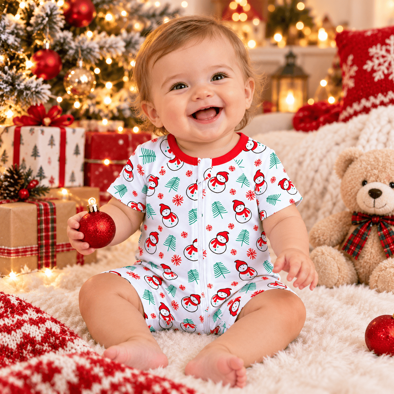 Enterito navideño unisex de manga corta con cierre