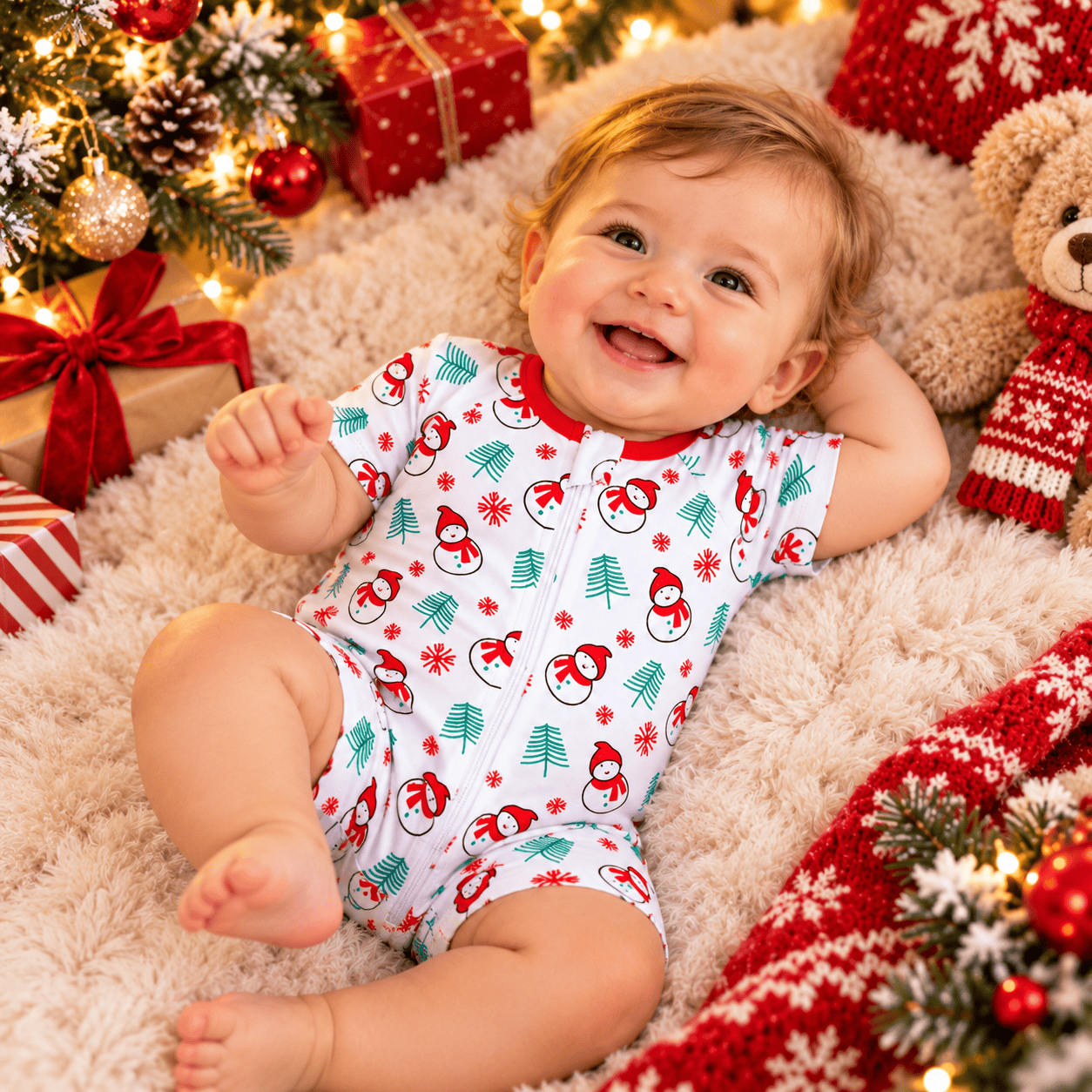 Enterito navideño unisex de manga corta con cierre