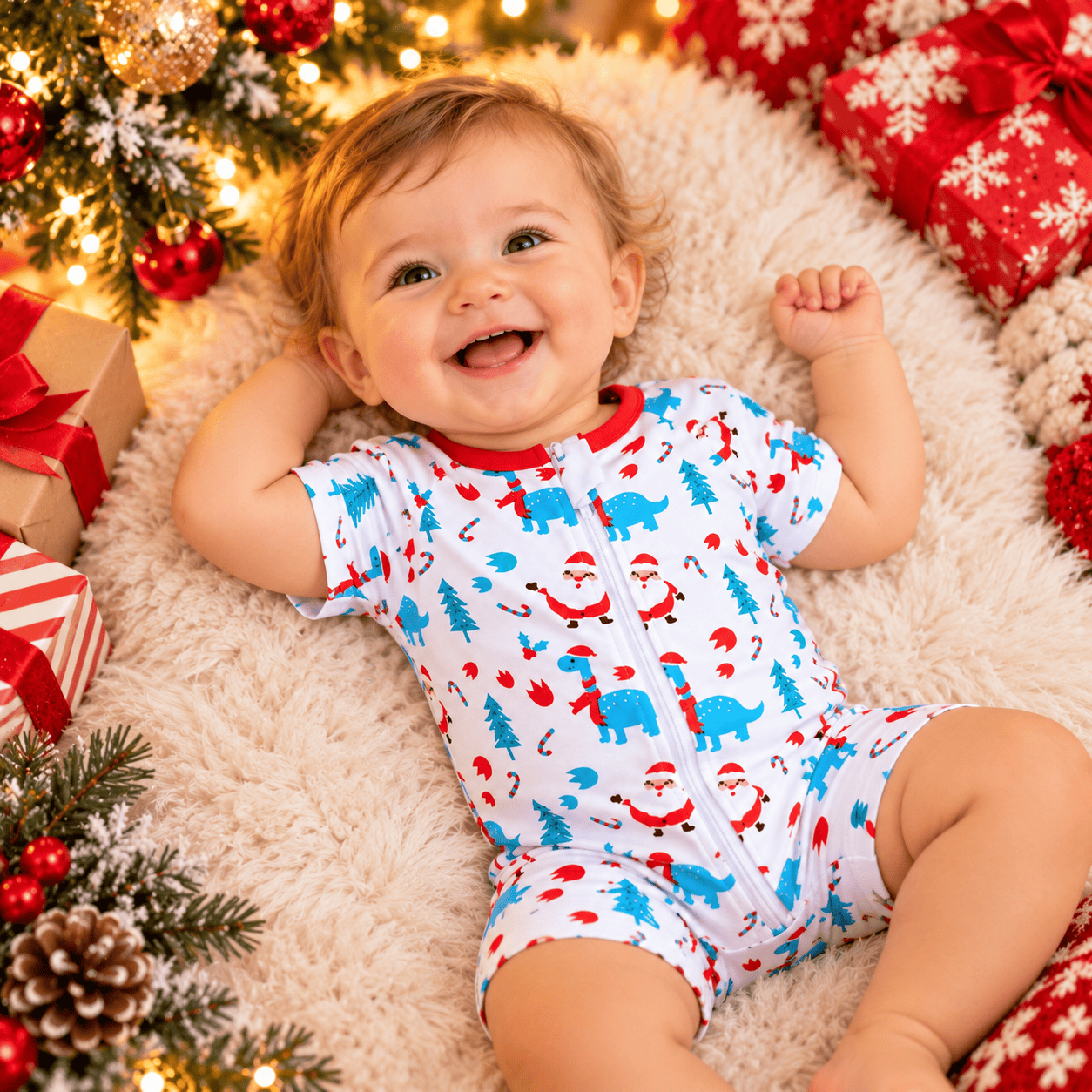Enterito navideño unisex de manga corta con cierre