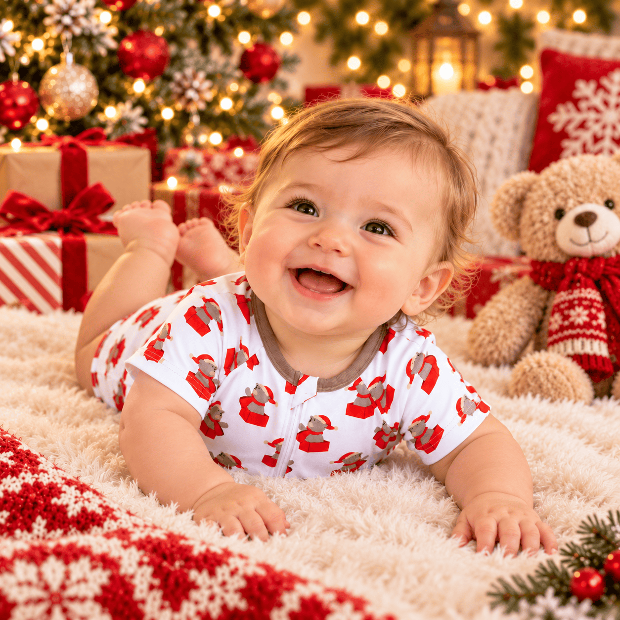Enterito navideño unisex de manga corta con cierre