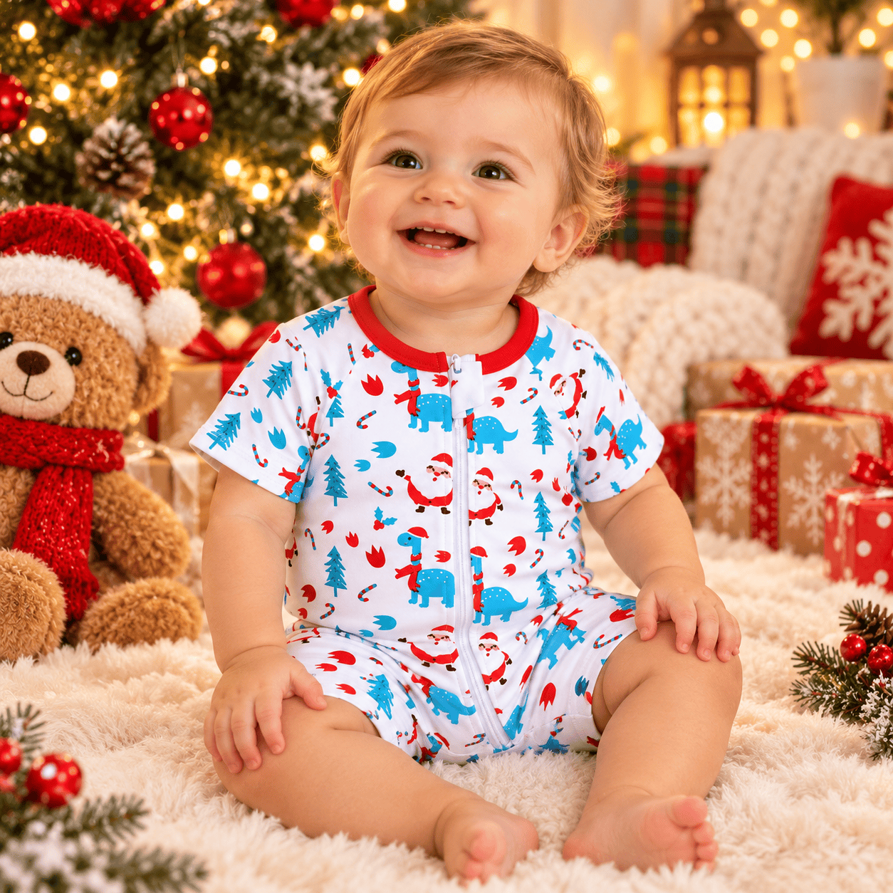 Enterito navideño unisex de manga corta con cierre