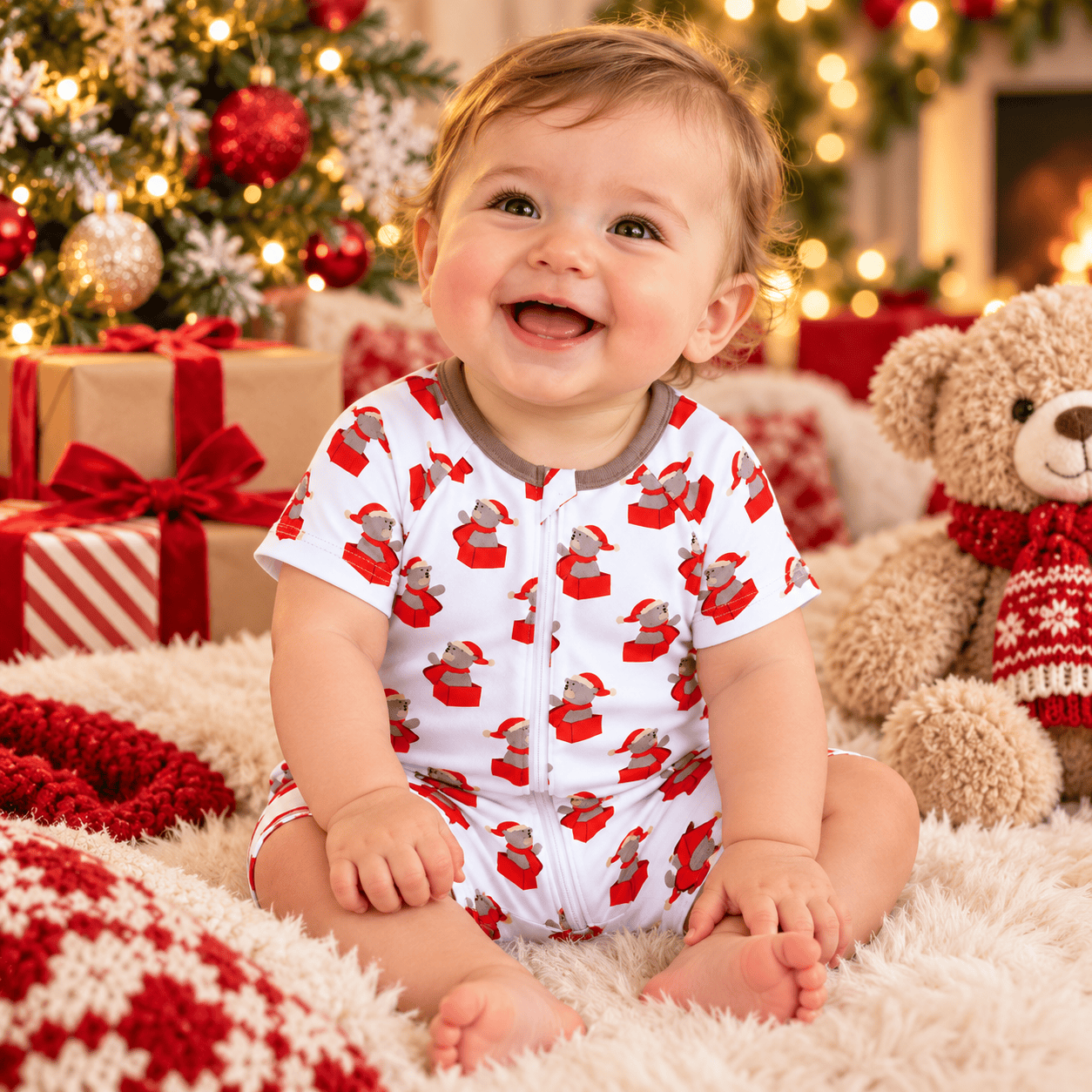 Enterito navideño unisex de manga corta con cierre