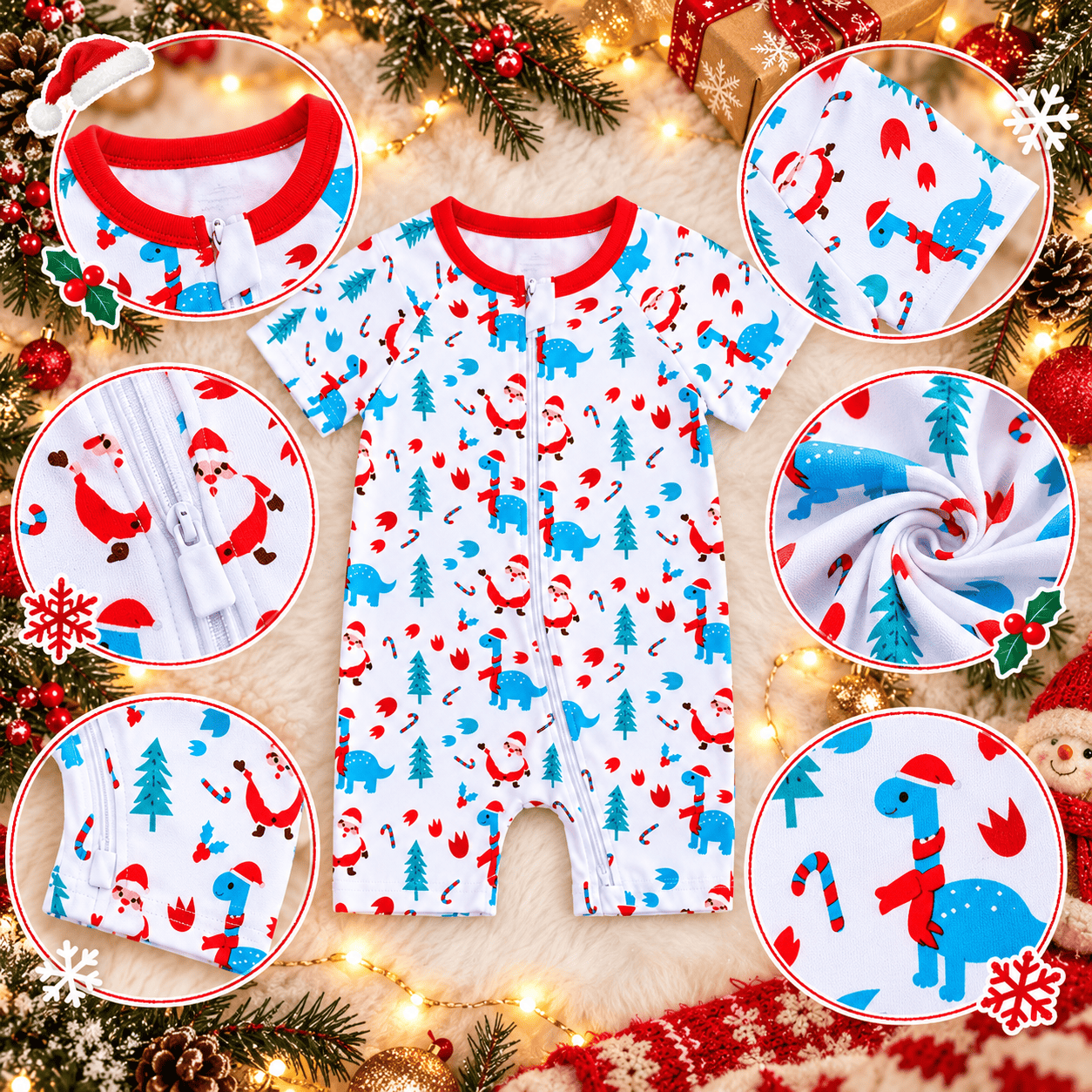 Enterito navideño unisex de manga corta con cierre