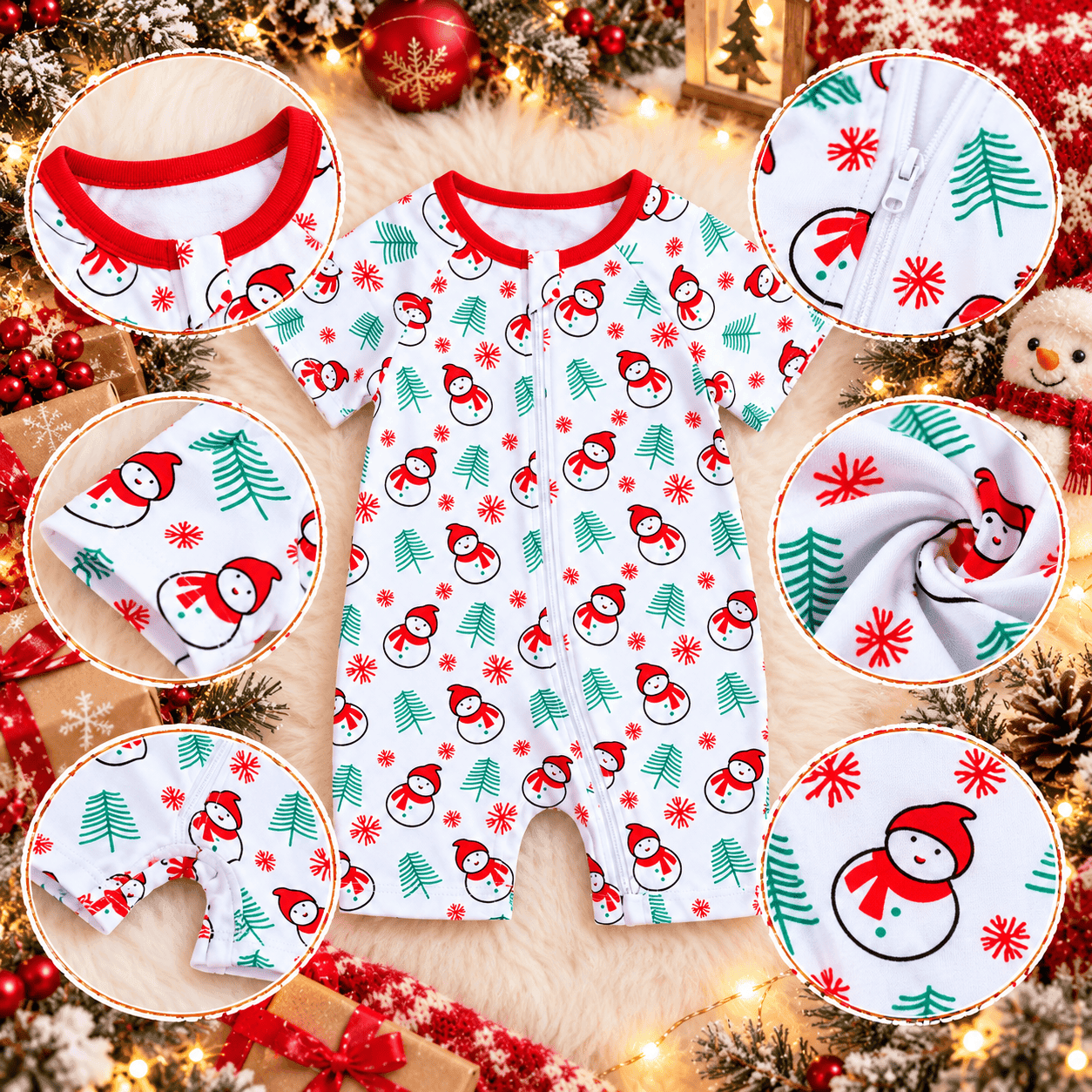 Enterito navideño unisex de manga corta con cierre