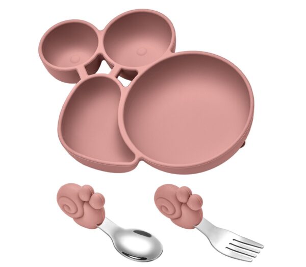 Set de plato de silicona, cuchara y tenedor