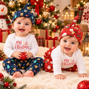 Conjunto Navideño para Bebé Mi Primera Navidad – 3 Piezas con Body, Pantalón y Gorrito