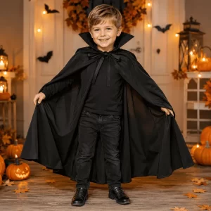 Capa de Vampiro Infantil Negra con Cuello Alto