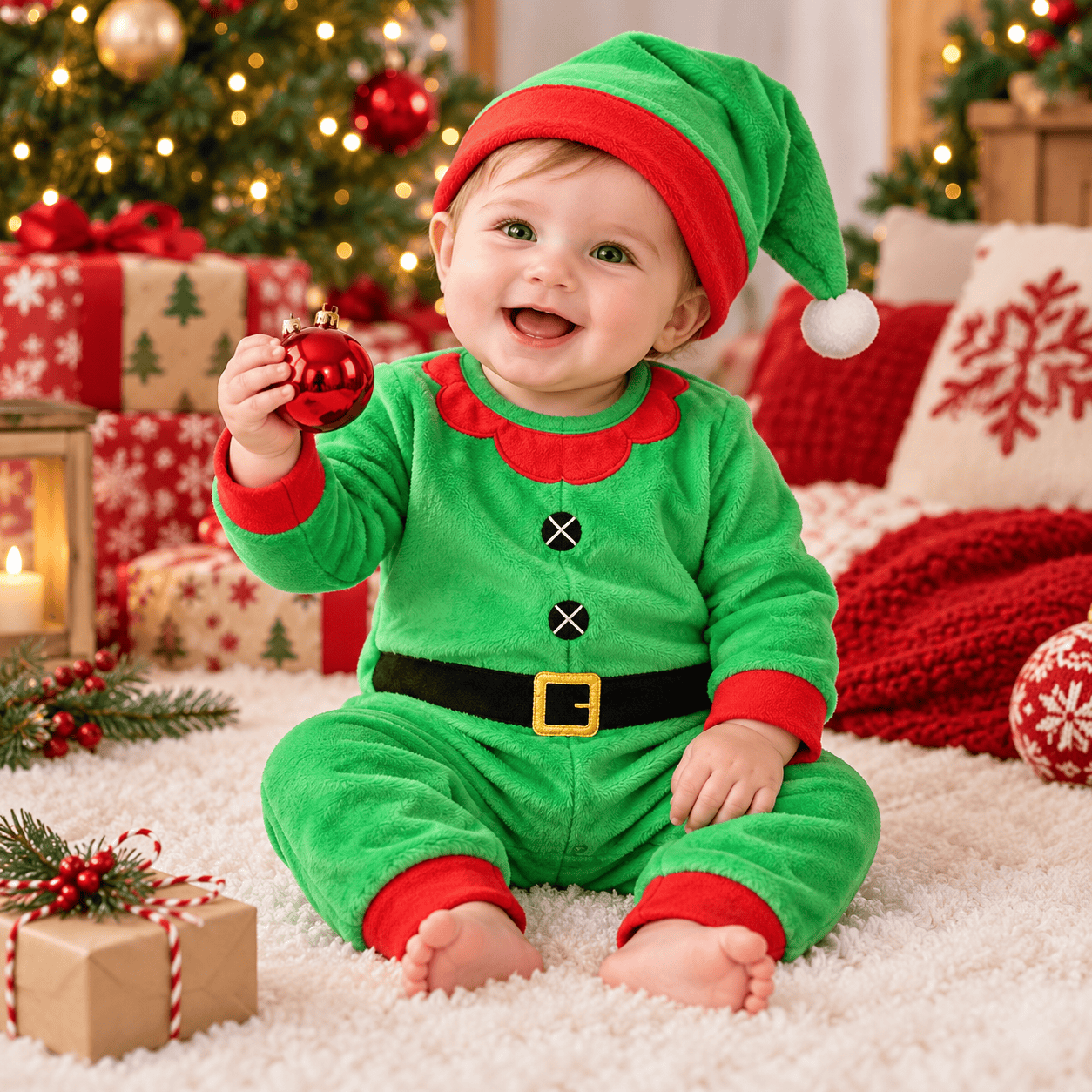 Disfraz navideño para bebé con gorrito