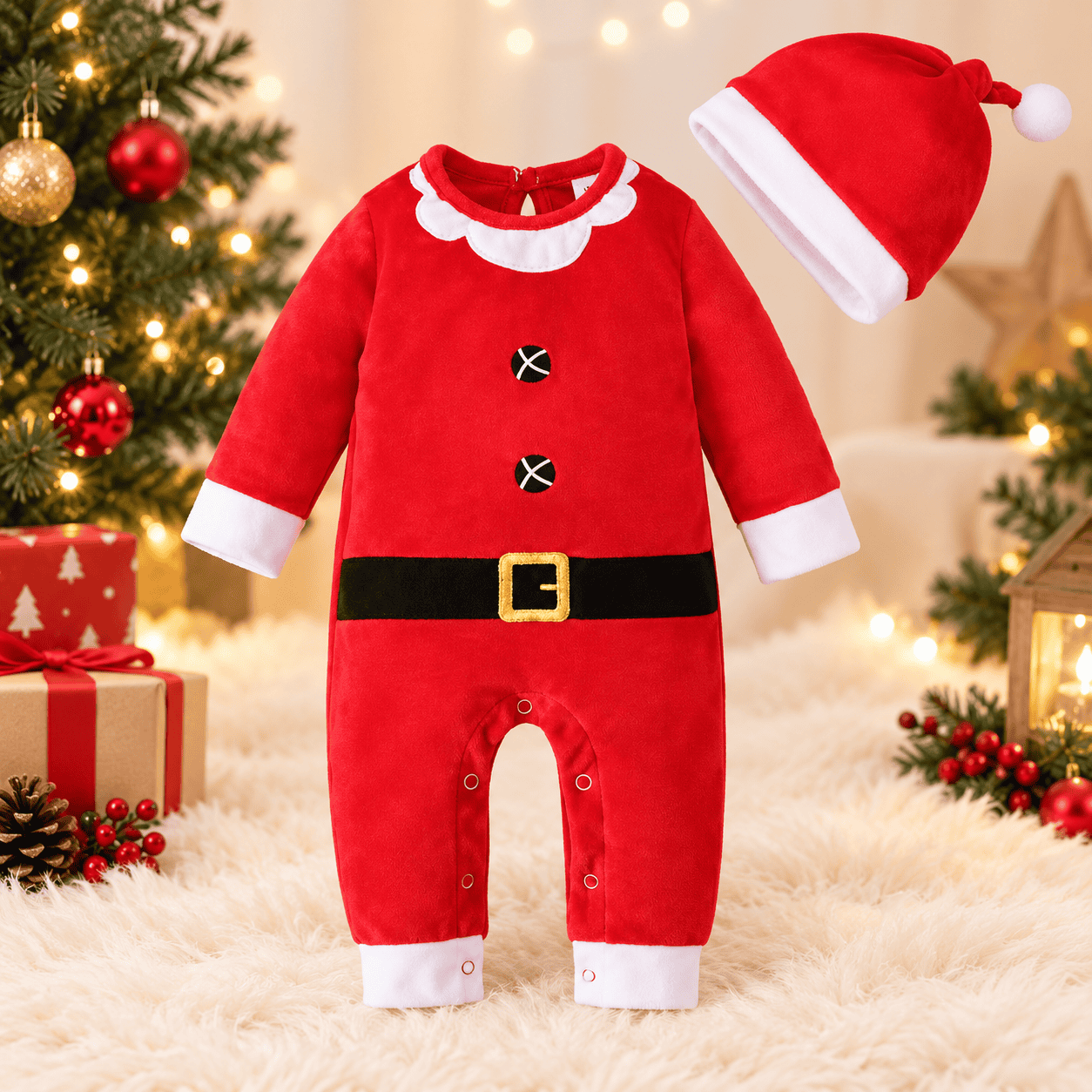 Disfraz navideño para bebé con gorrito