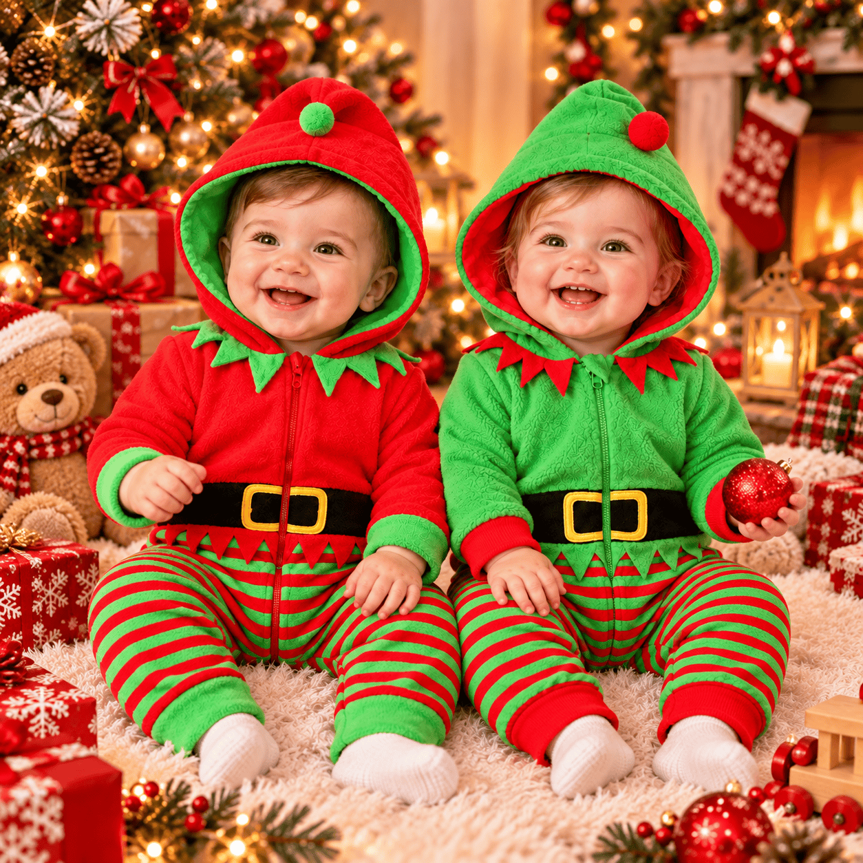 Disfraz navideño de duende para bebé con capucha