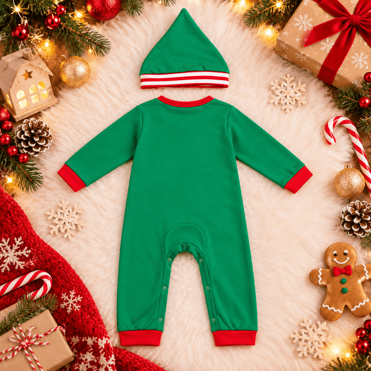 Disfraz de elfo navideño para bebé con gorro color verde