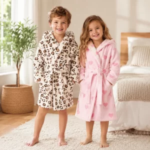 Bata Infantil de Polar con Capucha y Cinturón