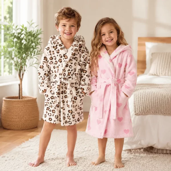 Bata infantil de polar con capucha y cinturón
