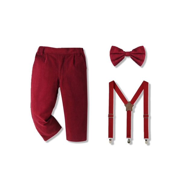 Set de pantalón de vestir, tirantes y lazo color rojo