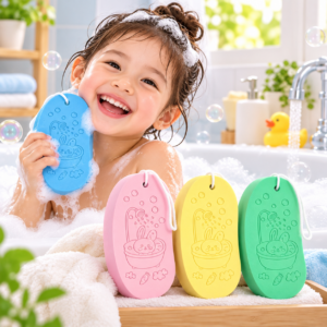 Esponja de baño con conejito en relieve