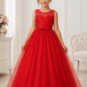 Vestido de Fiesta Infantil con Encaje y Moño