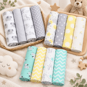 Pack de 4 Mantas/Tutos de Algodón 76 × 76 cm | Suave, Liviana y Estampada