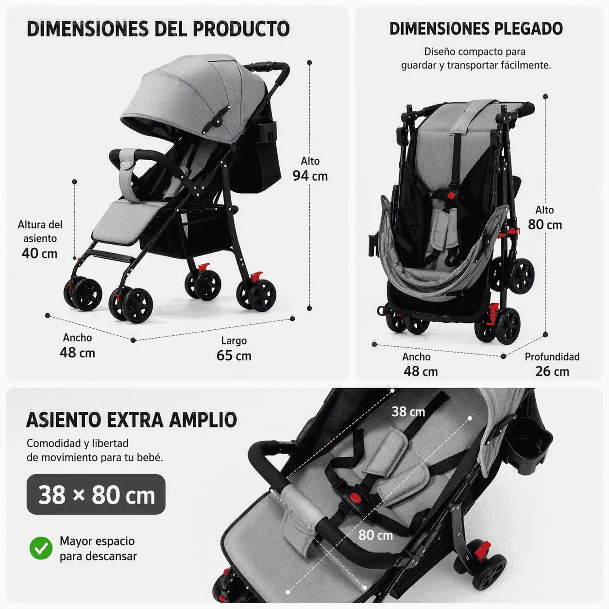 Coche de paseo Algarrobo - Plegable y practivo - Version Premium - Imagen 2