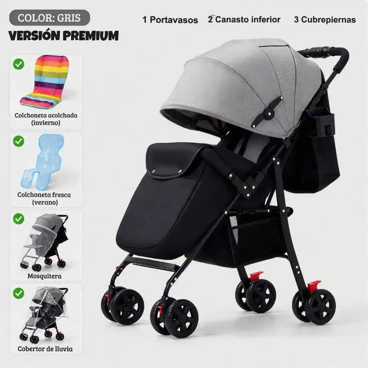Coche de paseo Algarrobo - Plegable y practivo - Version Premium