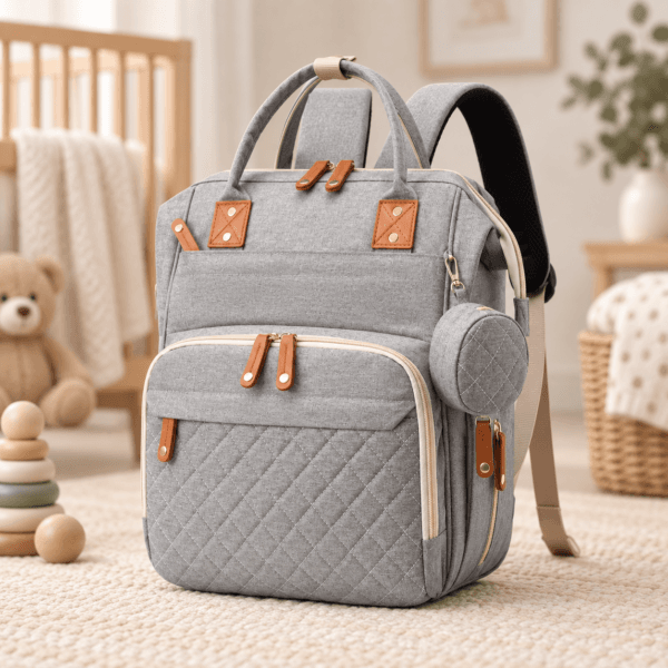 Mochila maternal de gran capacidad color gris claro