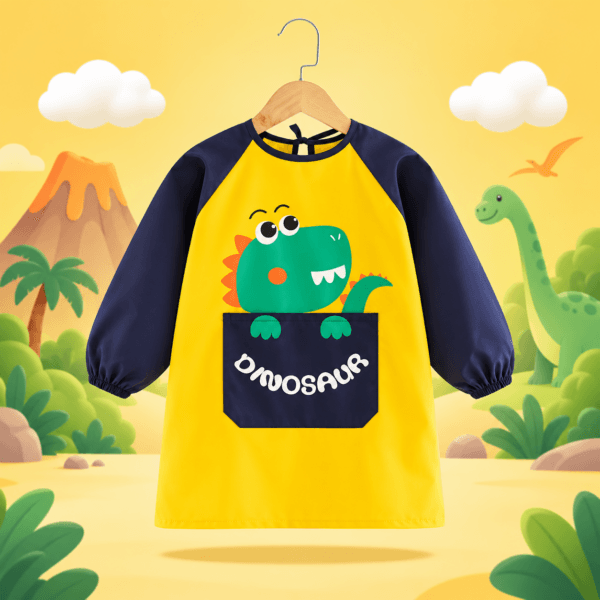 Delantal escolar impermeable de manga larga con dinosaurio