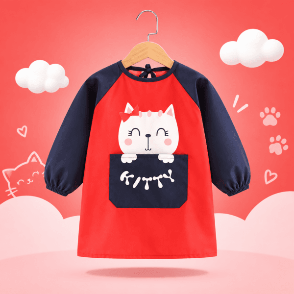 Delantal escolar impermeable de manga larga con personaje de gato