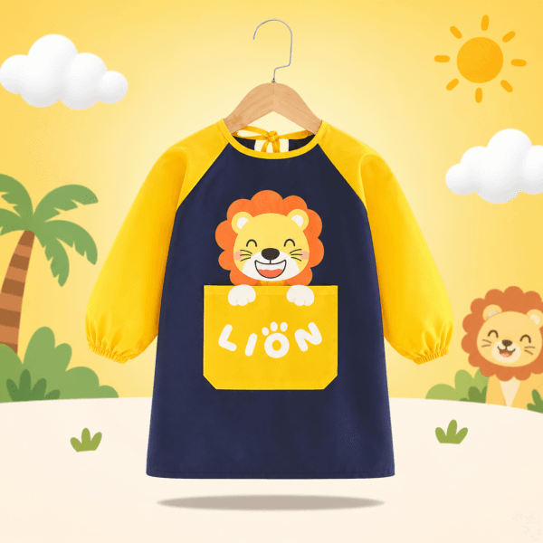 Delantal escolar impermeable de manga larga con león