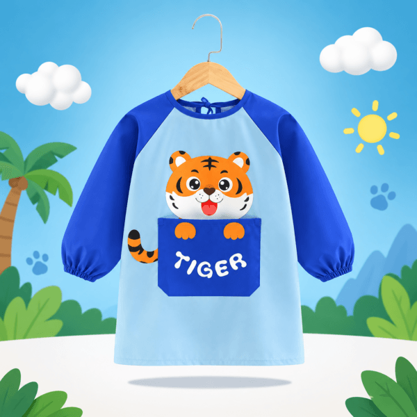 Delantal escolar impermeable de manga larga con tigre