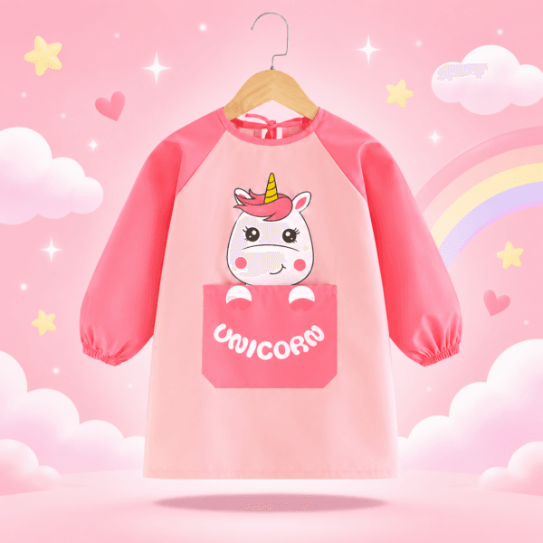 Delantal escolar impermeable de manga larga con unicornio