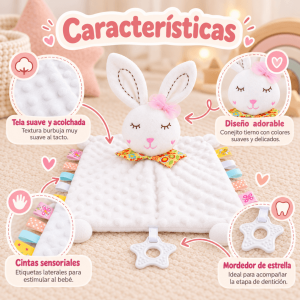 Peluche de apego sensorial para bebé con conejo
