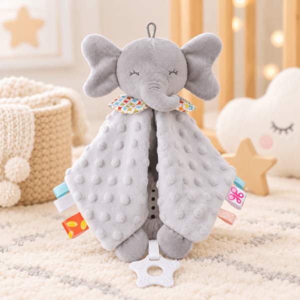 Peluche de apego sensorial para bebé con elefante